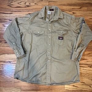 Rasco FR Shirt Mens 2XL Regular Khaki Pearl Snap Utility Long Sleeve Workwear